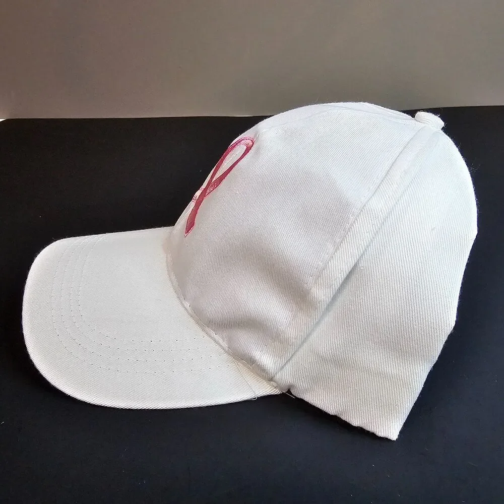 NWT Breast Cancer Awareness White Baseball Cap Hat Adjustable Hook Loop Strap